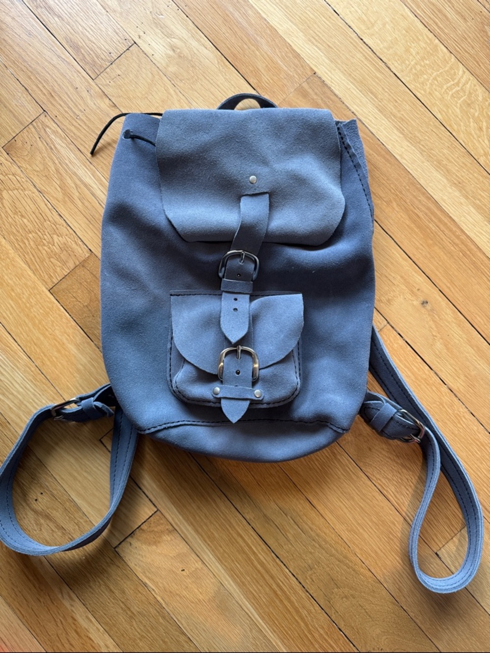 Mini Suede Buckle Backpack in Slate Blue